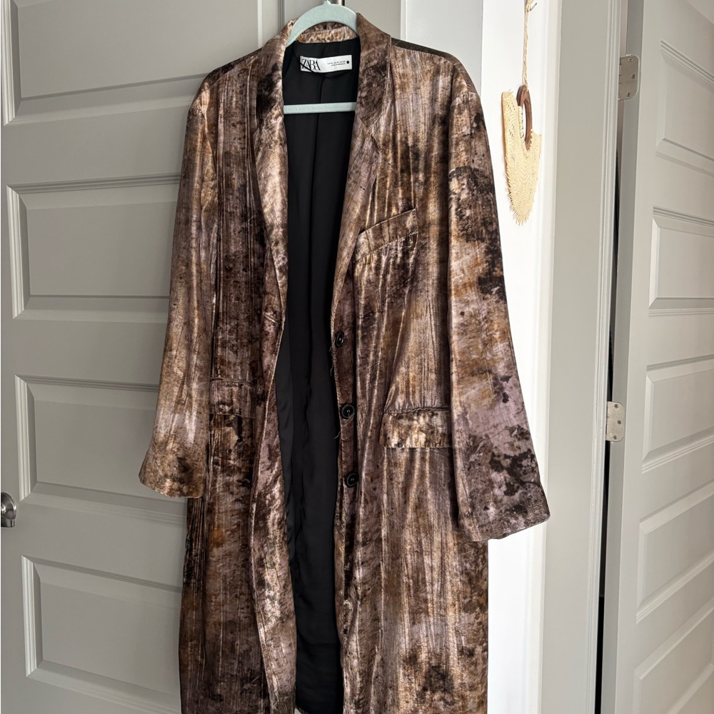 Zara Luxe Brown Velvet Trench Coat